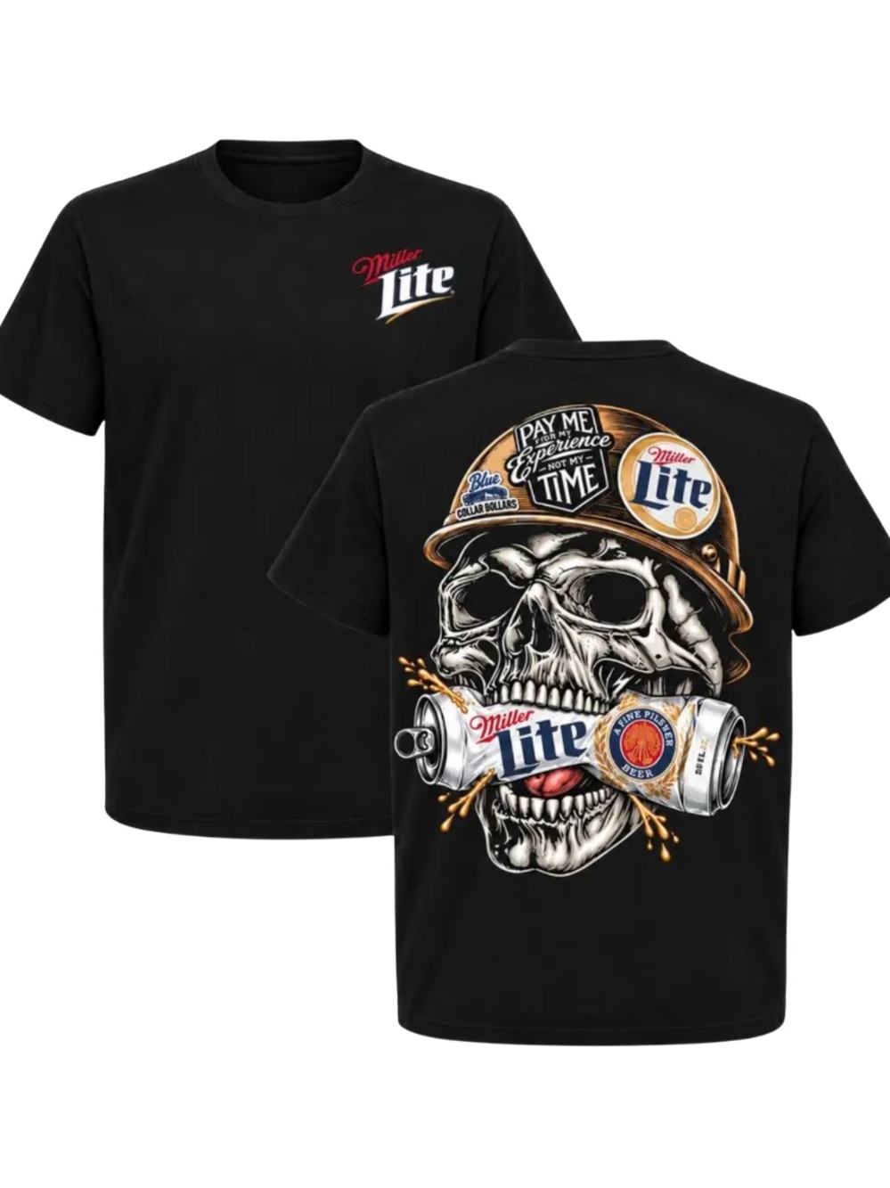 Black Miller Lite Skull T shirt